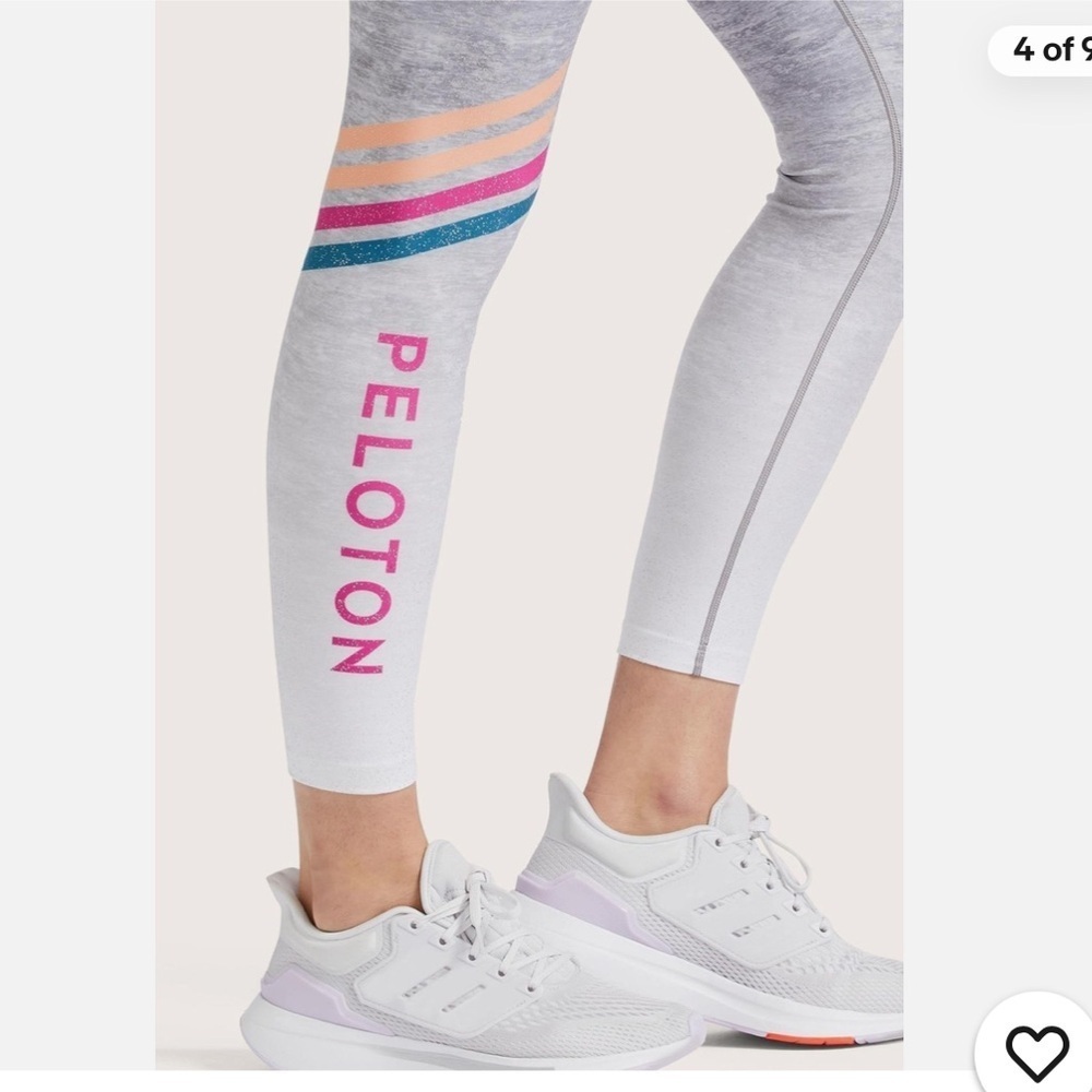Peloton womenβs high waisted roller rink gray leggings size Med logo print calf